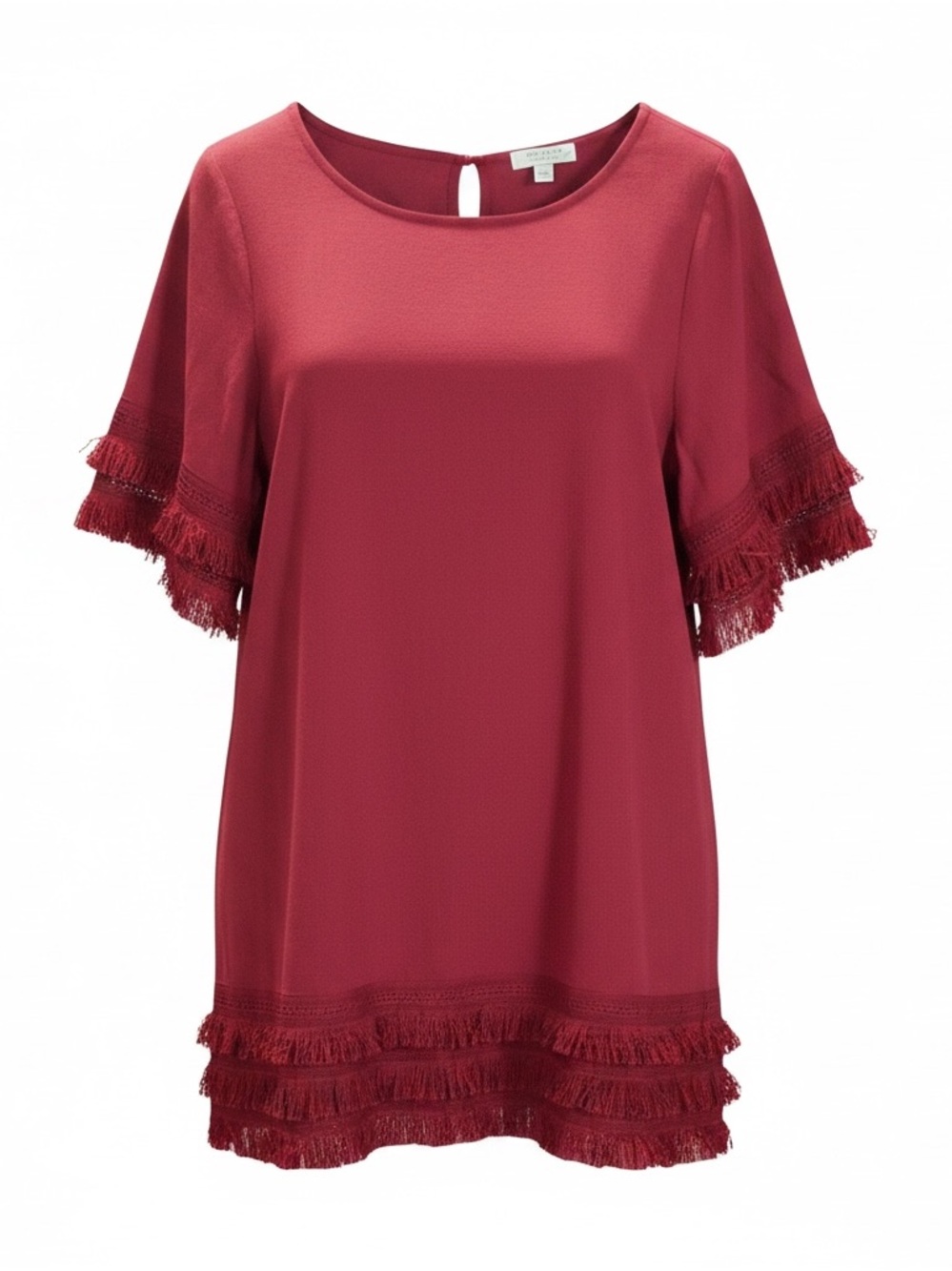 Umgee Wine Fringe Trim Shift Dress Small